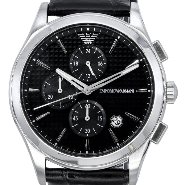Emporio Armani Paolo Chronograph Black Dial Black Leather Strap Watch For Men - AR11530 - Image 7